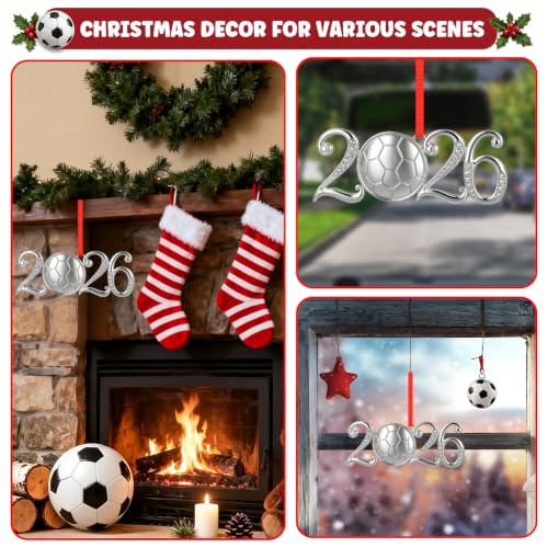 FlyAB 2026 Soccer Ornament Silver Metal with Crystals, 4-soccer