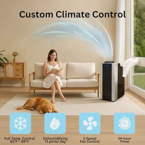 Dual Hose Portable Air Conditioner 14,000 BTU for Rooms up to 500 Sq Ft