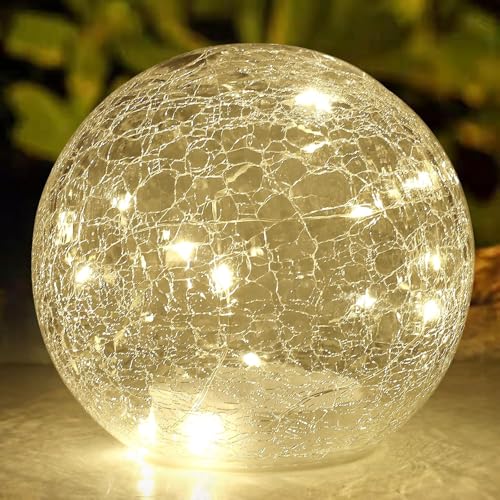 6-Inch Gold Mercury Crackled Glass LED Globe Lamp with Auto Timer