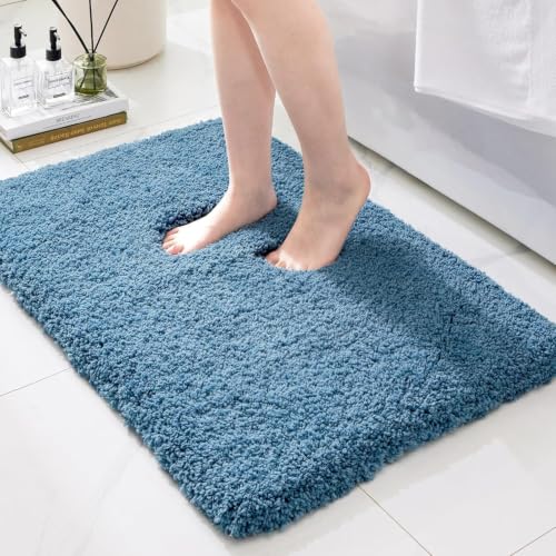 Ruggnovea Non-Slip Bathroom Rug - Ultra Soft Absorbent Microfiber Bath Mat 24x17 Blue