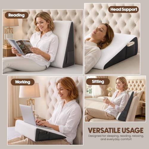 Memory Foam Wedge Pillow with Dual Side Pockets - 24x24x7.5 inches