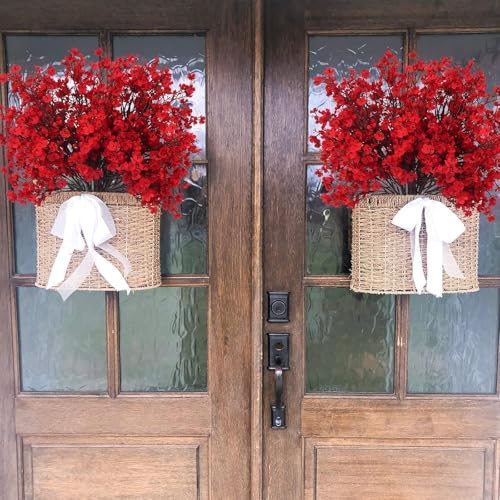 NAHUAA 6Pcs Red Artificial Baby Breath Flowers Bouquet for Home Decor