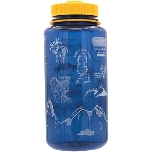 Nalgene Sustain Tritan BPA-Free Water Bottle Made with Material Derived from 50% Plastic Waste, 32 OZ, Wide Mouth, Geographical Bottle Design, Colorado Denim