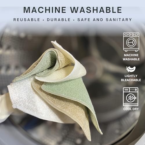 Reusable Bamboo Dishcloths - Non-Scratch Kitchen Scrub Rags, 6 Pack
