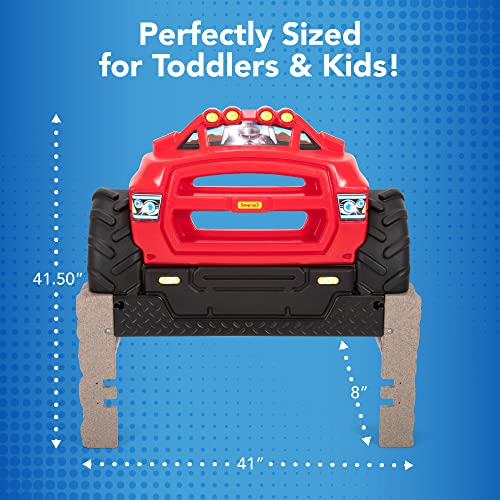 Monster Truck Twin Bed Headboard for Kids with Toy Car Storage - Red