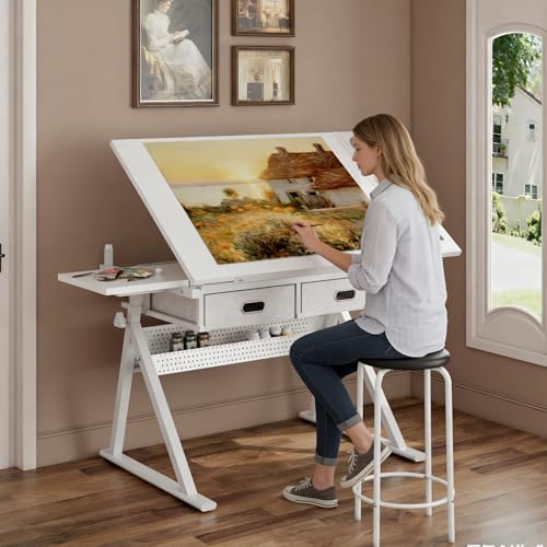 Height Adjustable Drafting Table with Stool - Tilting Art & Craft Desk
