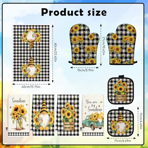 8-Piece Sunflower Kitchen Decor Set: Oven Mitts, Pot Holders & Hand Towels