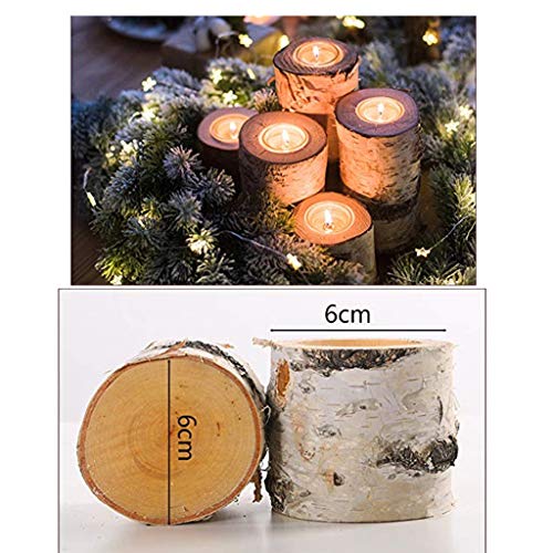Natural Birch Wood Tealight Candle Holders - Set of 4 Rustic Log Decor