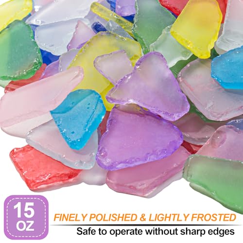 Frosted Sea Glass Pieces for DIY Crafts - 15 oz Flat Tumbled Beach Glass Decor