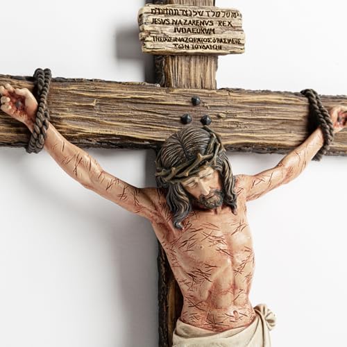 14-Inch Realistic Catholic Wall Crucifix with Antique Bronze Finish