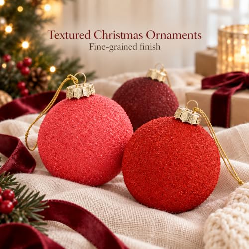 Mystarae Crimson Frost Textured Red Mix 2.4in 16Pcs Christmas Ornaments Set