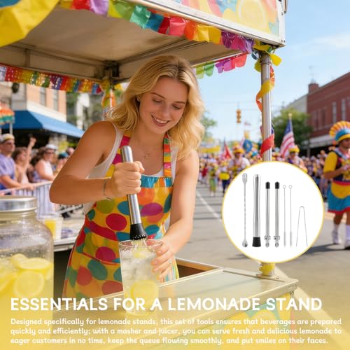 Stainless Steel Straw Hole Puncher & Muddler Set for Cocktails - 7PCS
