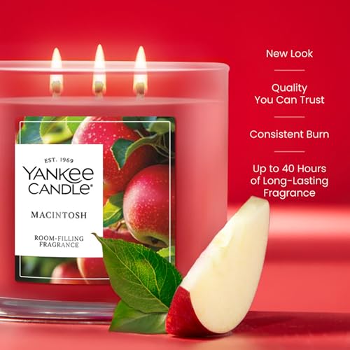 Yankee Candle Macintosh, Holiday Scented Candle, 14.5oz 3-Wick Candle Jar with up to 40 Hours Burn Time, Giftable, Holidays