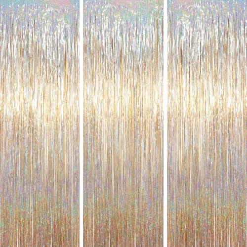 Champagne Foil Fringe Backdrop Curtains - 3-Pack Tinsel Party Streamers