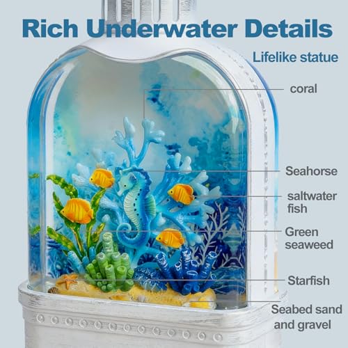 Ocean Themed Musical Snow Globe Lantern with Swirling Glitter and Seahorse