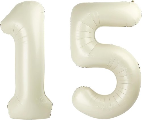 Big Foil Number Balloons - 40 Inch 15th Birthday Decorations | Cream 1, 5, 15, 51 for Parties