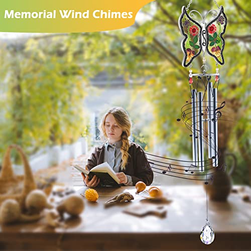 KY&BOSAM Butterfly Wind Chime Memorial Gift - Small Red, Purple, Green