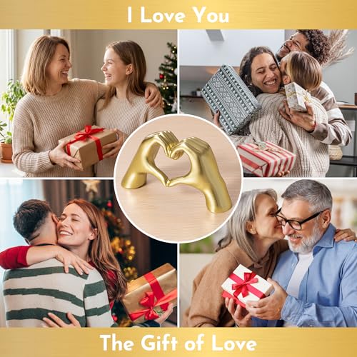 Gold Heart Hands Sculpture – Modern Aesthetic Tabletop Decor for Shelves