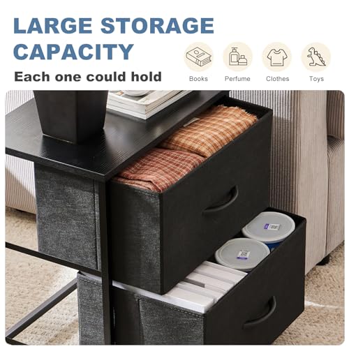 2-Drawer Nightstand with Fabric Storage Drawers, 20-Inch Tall End Table