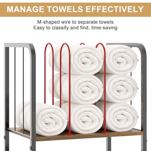 3-Tier Freestanding Bathroom Towel Rack Stand with Rustic Wood Shelf