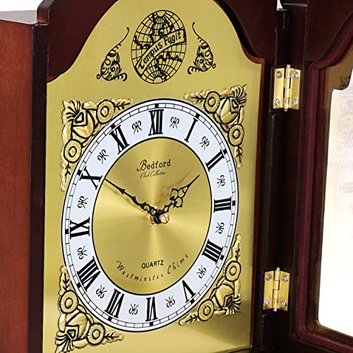 Redwood Mantel Clock with Melodic Hourly Chimes and Volume Control