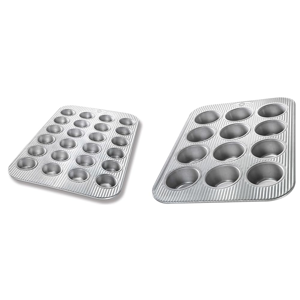 USA Pan Mini Muffin Pan, 24-Well & Standard Muffin Pan, 12-Well Bundle