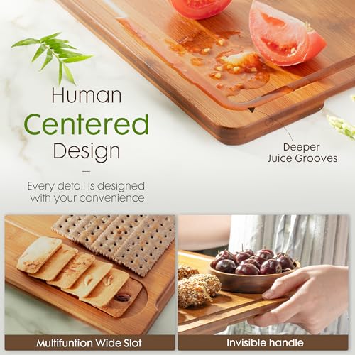 Astercook 3-Piece Deep-Carbonized Bamboo Cutting Board Set with Storage Stand, Reversible Juice Grooves & Handles