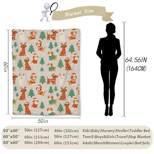 Ti Caldi Christmas Dog Blanket 60×50 in - Soft Flannel Throw, Festive Puppy Print for Couch & Bed