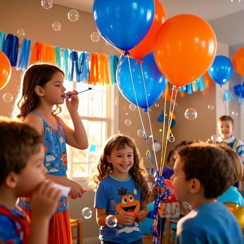Blue and Orange Tissue Paper Tassel Garland - 20 Piece DIY Party Banner