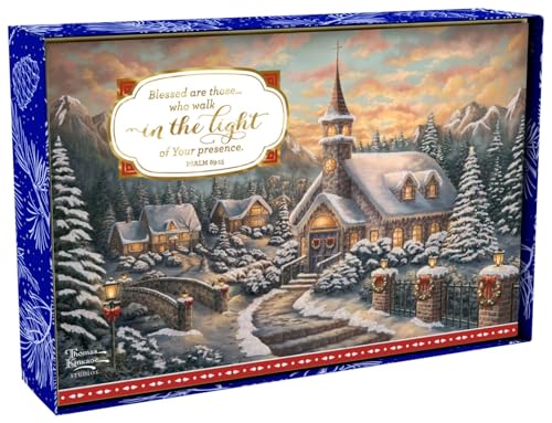 DaySpring Thomas Kinkade Christmas Greeting Cards Set, 18 Assorted Boxed Cards with Scripture & Glitter Accents