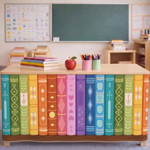 6ft Bookshelf Print Table Skirt for Classroom Teacher Desk Decor