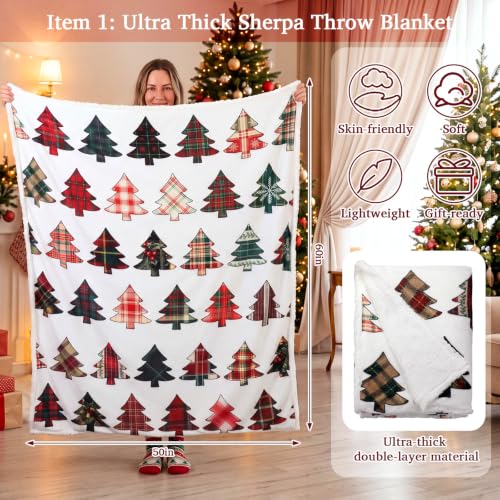 Lounsweer Christmas Sherpa Throw Blanket & Slipper Socks Vintage Tree Set