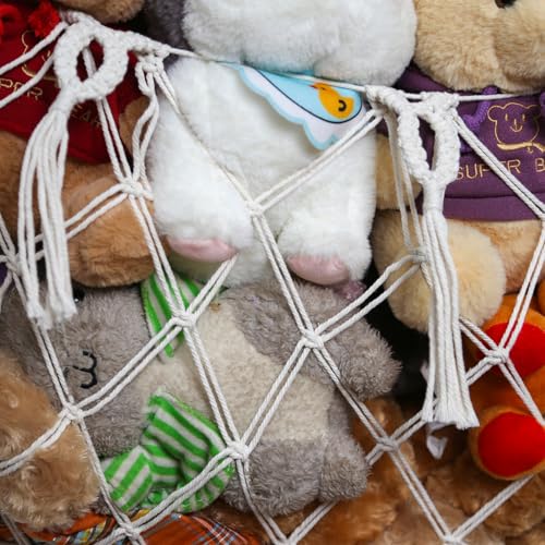 Macrame Stuffed Animal Hammock - Wall Hanging Toy Storage Organizer, 49"
