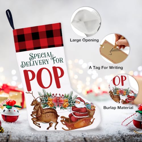 LyoGao Burlap Christmas Stocking Gift with Deer & Santa - Red Buffalo Plaid, B12, 16 x 12 in