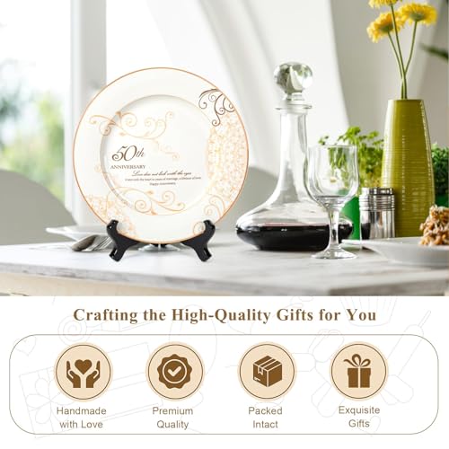 50th Anniversary Ceramic Keepsake Plate with Stand - 24k Gold Foil Gift