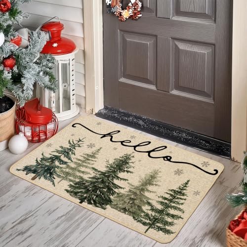 Christmas Doormat Winter Pine Tree Snowflake Door Mat 17x29 Inch - 0.25in Thick, Non-Slip