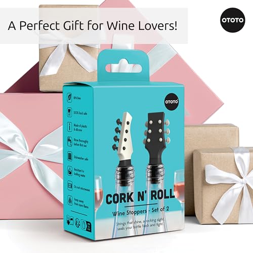 OTOTO Cork n' Roll Guitar & Bass Wine Stoppers Set - Unique Kitchen Gadgets, Perfect Gift for Music & Wine Lovers