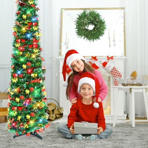 Arrowbash 5 Ft Pop Up Christmas Tree with Lights Colorful Bows (Colorful Bows Variant)