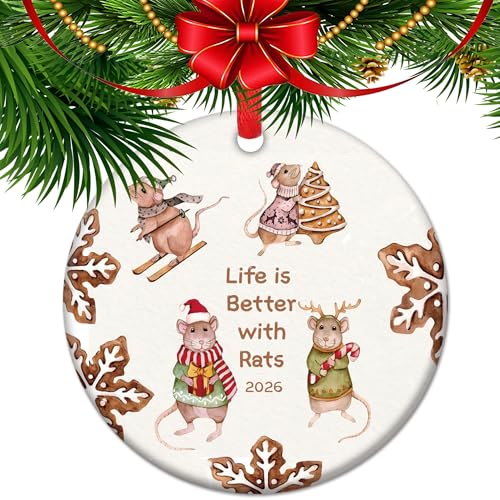 Festive Rat Christmas Ornament - Ceramic Holiday Decor for Rat Lovers