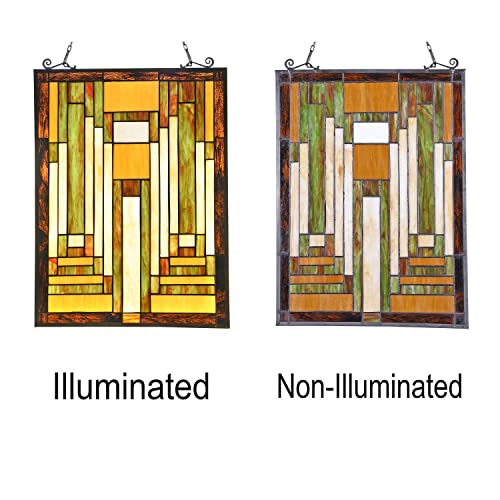 Tiffany-Style Antique Stained Glass Window Panel 22x17