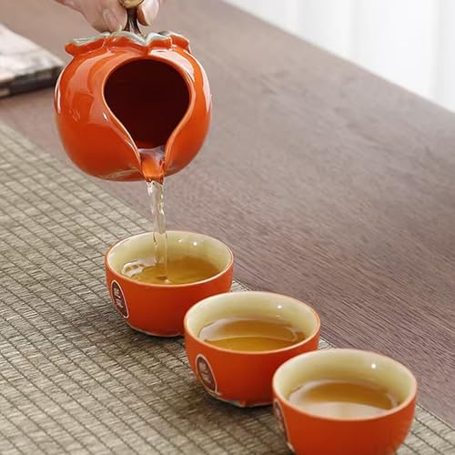 Lazy Chinese Persimmon Kung Fu Tea Set - Tree Style Gift Box, Scizorito
