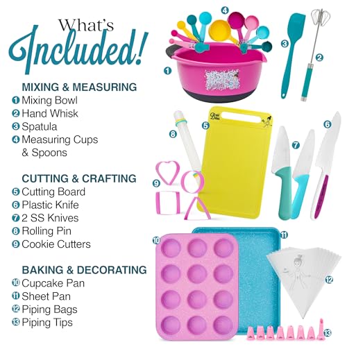 Kids Baking Set with Kid Safe Knives, Nonstick Pans & Cooking Utensils