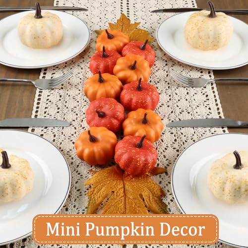 16-Piece Artificial Mini Pumpkin Set with Fall Leaves for Autumn Home Decor