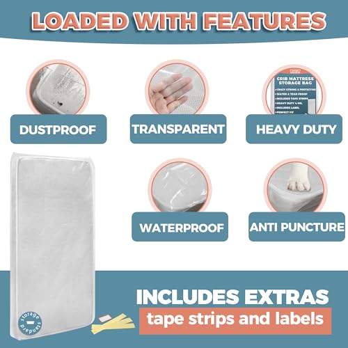Waterproof Crib Mattress Storage Bag - Heavy Duty 4-Mil Plastic Moving Cover