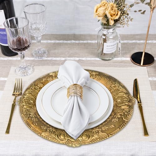Antique Gold Charger Plates, 13-Inch Embossed Round Table Chargers (Set of 6)