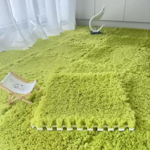12 Pcs Plush Interlocking Carpet Tiles, Soft Shaggy EVA Foam Floor Mats