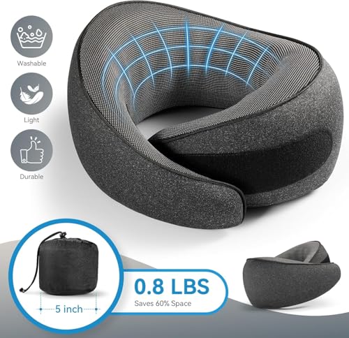 Memory Foam Travel Neck Pillow with 360° Support - Pigeon Grey