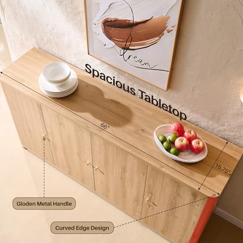 66-Inch Curved Buffet Sideboard Cabinet with 4 Doors and Adjustable Shelves