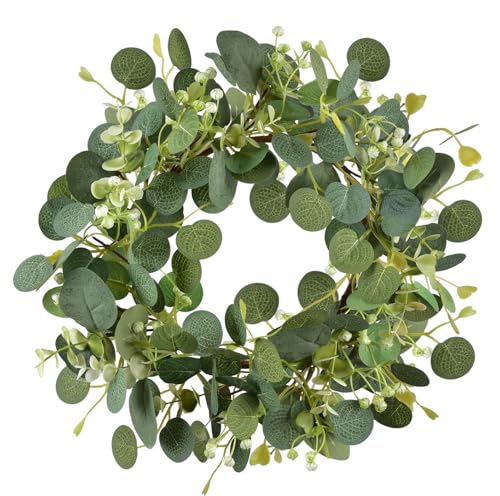 12-Inch Artificial Eucalyptus Wreath with Berries for Farmhouse Door Decor