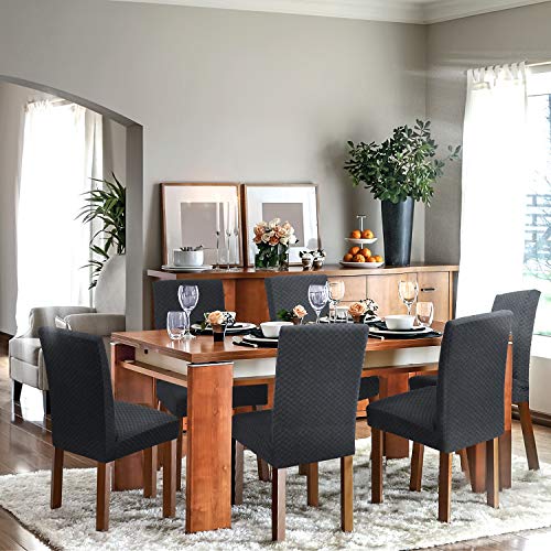 Stretch Checkered Dining Chair Slipcovers - 2 Pack, Black